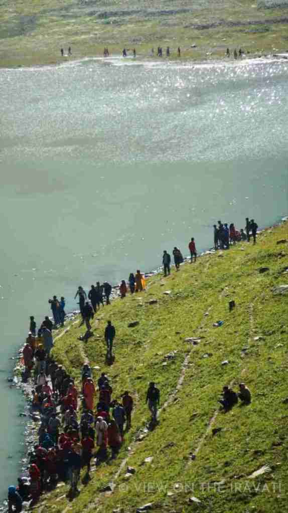Pilgrims completing a clockwise circumambulation of Khundi Mata lake