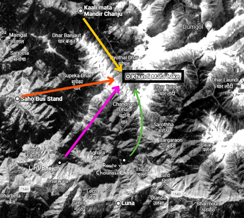 simplified map of routes to Khundi Mata