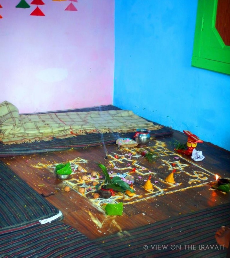 mandala on ground, part of Gaddi marriage ceremony