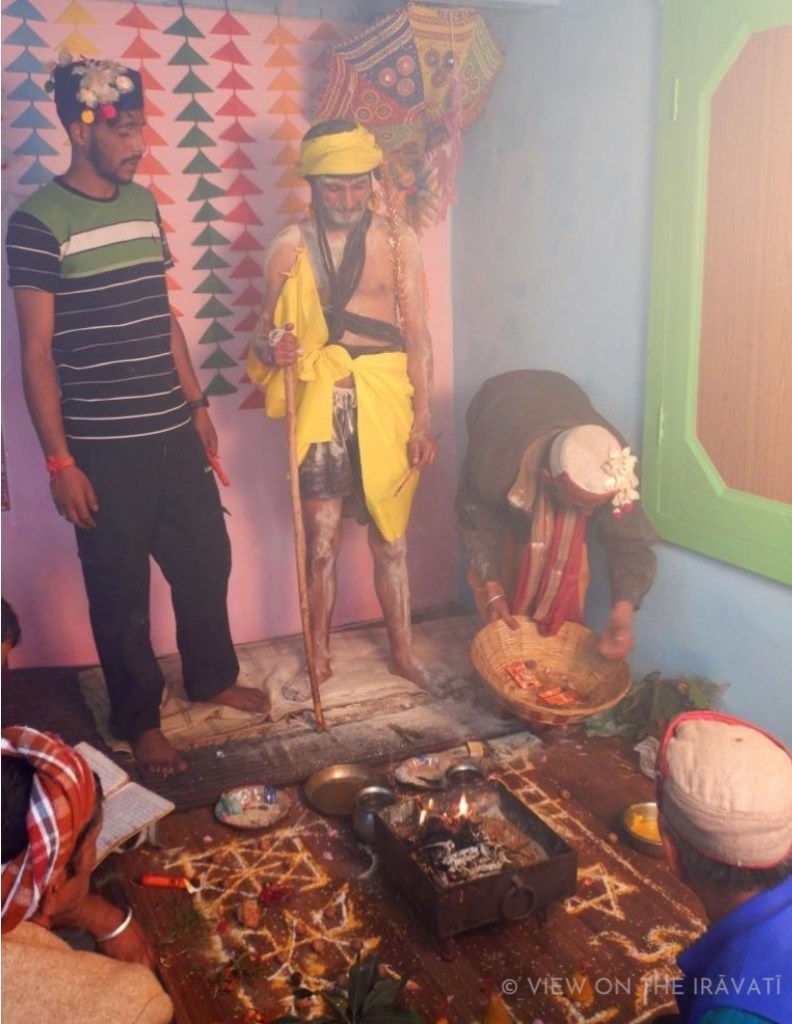 The Gaddi groom during the Jognu ceremony. He is dressed in yellow cloth and smeared with ash like a mendicant yogi.